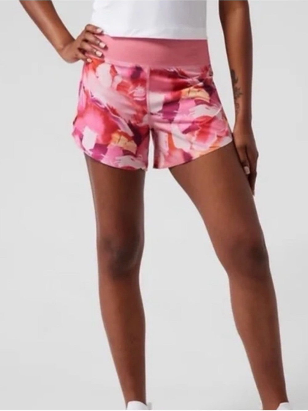 Athleta Pink Floral Print Athletic Shorts  4.5”